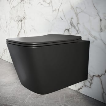 Orbit Riviera Square Rimless Wall Hung Toilet Pan with Soft Close Seat - Matte Black