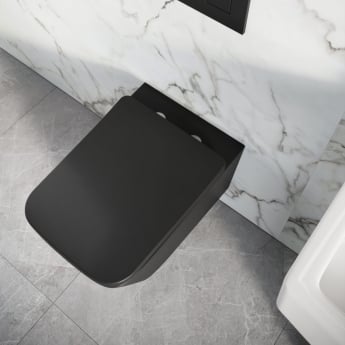 Orbit Riviera Square Rimless Wall Hung Toilet Pan with Soft Close Seat - Matte Black