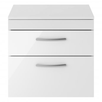 Nuie Athena Wall Hung 2-Drawer Vanity Unit and Worktop 600mm Wide - Gloss White