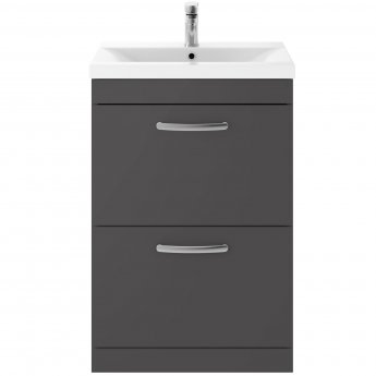 Nuie Athena Floor Standing 2-Drawer Vanity Unit with Basin-2 600mm Wide - Gloss Grey