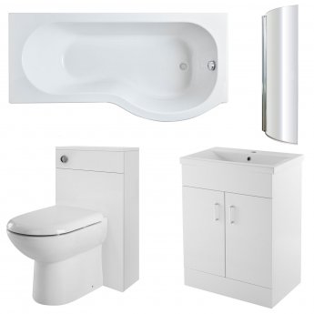 Nuie Eden Complete Furniture Bathroom Suite with P-Shaped Shower Bath 1700mm - Right Handed