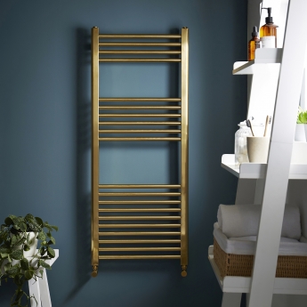 MaxHeat K-Rail Straight Heated Towel Rail 1200mm H x 500mm W - Brushed Brass