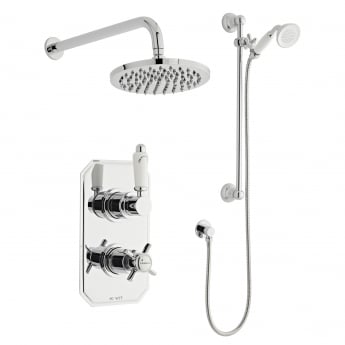 Prestige Klassique Option 3 Thermostatic Concealed Shower Valve with Adjustable Slide Rail Kit and Fixed Head - Chrome