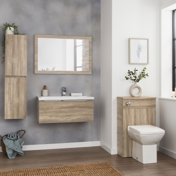 Prestige Kore Wall Mounted 1-Drawer Vanity Unit with Basin 800mm Wide - Sonoma Oak