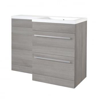 Prestige Matrix Right Handed 2 Drawer Combination Unit with L Shape Basin 1100mm Wide - Silver Oak