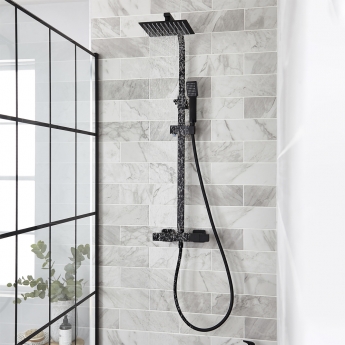 Prestige Nero Thermostatic Square Bar Shower Valve with Shower Kit and Fixed Head - Black