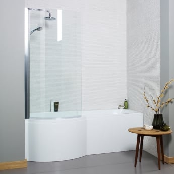 Prestige Oblique 1700mm P-Shaped Shower Bath with Front Panel and Screen