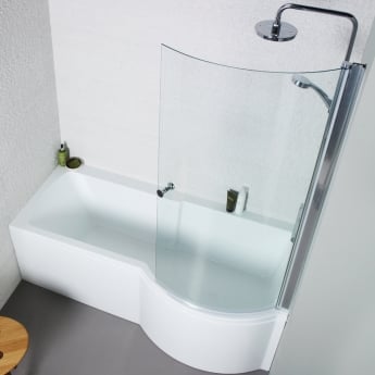 Prestige Oblique 1700mm P-Shaped Shower Bath with Front Panel and Screen