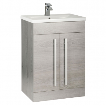 Prestige Purity 2-Door Floor Standing Vanity Unit with Ceramic Basin 600mm Wide - Silver Oak