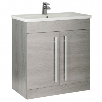 Prestige Purity 2-Door Floor Standing Vanity Unit with Mid Depth Ceramic Basin 800mm Wide - Silver Oak