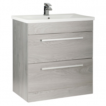 Prestige Purity 2-Drawer Floor Standing Vanity Unit with Mid Depth Ceramic Basin 800mm Wide - Silver Oak