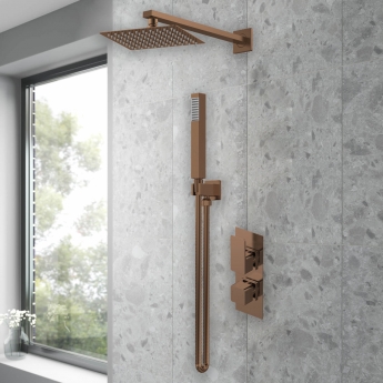 Purity Edge Brushed Bronze Dual Concealed Shower Set with Fixed Head and Handset