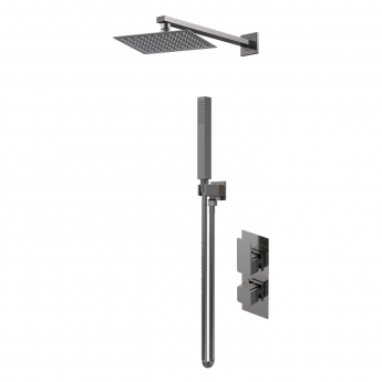 Purity Edge Brushed Pewter Dual Concealed Shower Set with Fixed Head and Handset