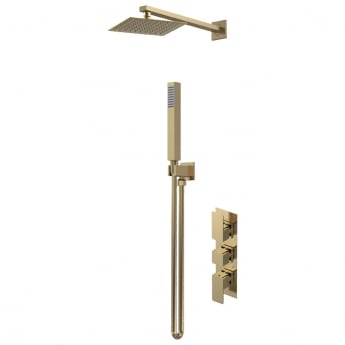 Purity Edge Brushed Brass Triple Concealed Shower Set with Fixed Head and Handset