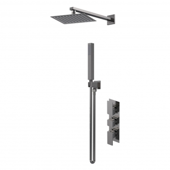 Purity Edge Brushed Pewter Triple Concealed Shower Set with Fixed Head and Handset