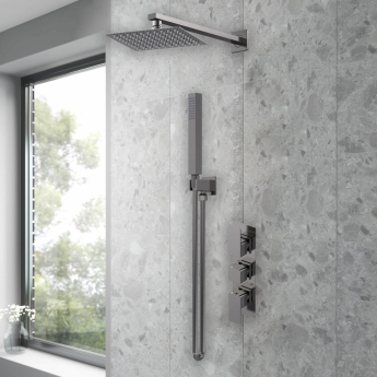 Purity Edge Brushed Pewter Triple Concealed Shower Set with Fixed Head and Handset