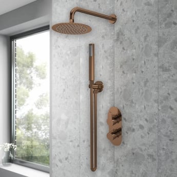 Purity Loop Brushed Bronze Dual Concealed Shower Set with Fixed Head and Handset