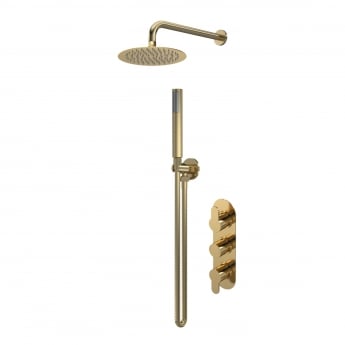 Purity Loop Brushed Brass Triple Concealed Shower Set with Fixed Head and Handset