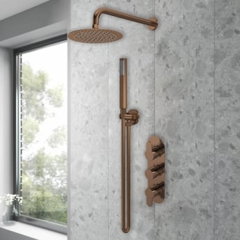 Purity Loop Brushed Bronze Triple Concealed Shower Set with Fixed Head and Handset