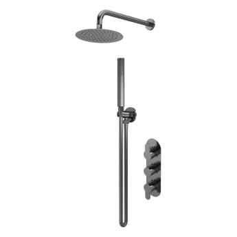 Purity Loop Brushed Pewter Triple Concealed Shower Set with Fixed Head and Handset