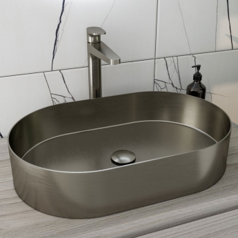 RAK Ingot Oval Countertop Wash Basin 350mm Wide - Brushed Nickel