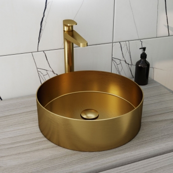 RAK Ingot Round Countertop Wash Basin 360mm Wide - Brushed Gold