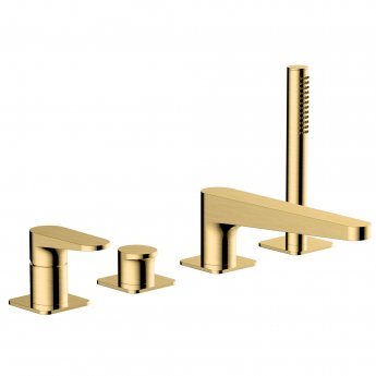 RAK Ischia 4-Hole Bath Shower Mixer Tap Pillar Mounted - Brushed Gold