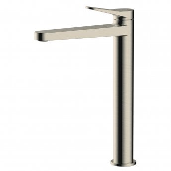 RAK Petit Round Tall Basin Mixer Tap Without Waste - Brushed Nickel