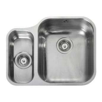 Rangemaster Classic 3515 1.5 Bowl Kitchen Sink LH with Waste Kit 597mm L x 472mm W - Stainless Steel