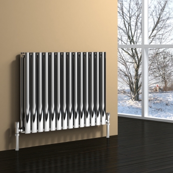 Reina Nerox Double Designer Horizontal Radiator 600mm H x 1003mm W Brushed Stainless Steel