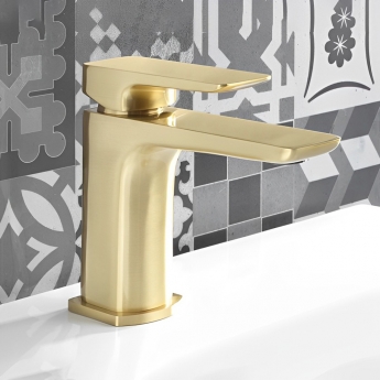 Sagittarius Ravenna Mini Mono Basin Mixer Tap with with Sprung Waste - Brushed Brass