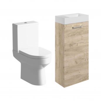 Signature Aalborg Bathroom Suite with Floor Standing Vanity Unit 410mm Wide - Oak