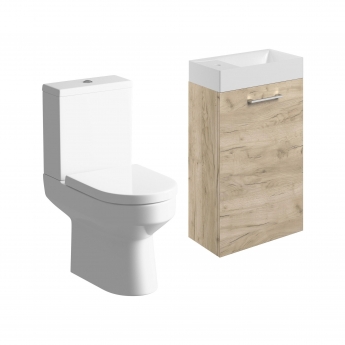 Signature Aalborg Bathroom Suite with Wall Hung Vanity Unit 410mm Wide - Oak