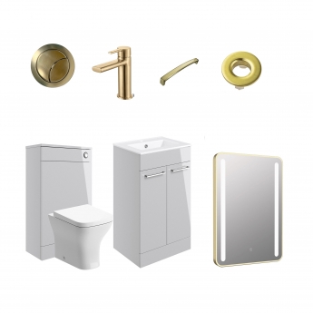 Signature Aalborg Furniture Bathroom Suite with Floor Standing Vanity Unit 510mm Wide - Gloss Grey/Brushed Brass