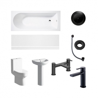 Signature Babylon Complete Bathroom Suite with Single Ended Bath 1700mm X 700mm Bath - White/Black
