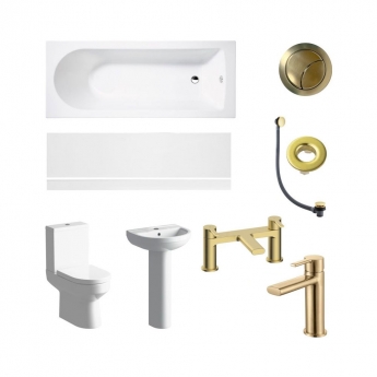 Signature Babylon Complete Bathroom Suite with Single Ended Bath 1700mm X 700mm Bath - White/Brushed Brass