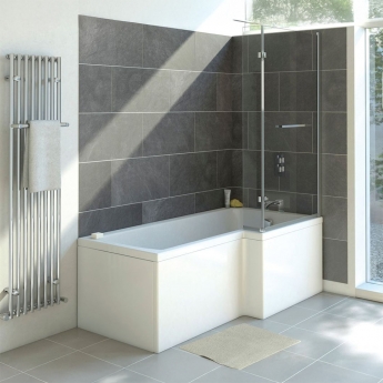 Signature Breeze Supercast L-Shaped Shower Bath 1700mm x 700mm/850mm with Hinged Screen