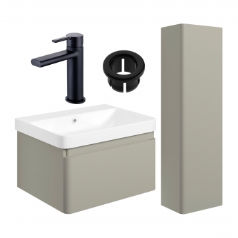 Signature Celeste Bathroom Suite with Wall Hung Vanity Unit and Tall Unit 600mm Wide - Matt Latte/Black