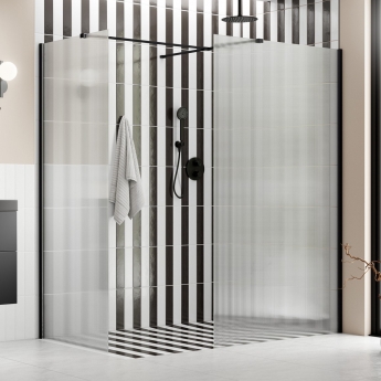 Signature Icon Fluted Black 1950mm Wet Room Glass Shower Screen