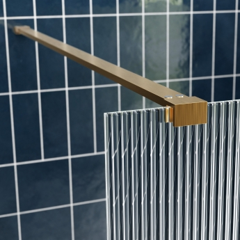 Signature Icon Fluted Brushed Brass 1950mm Wet Room Glass Shower Screen