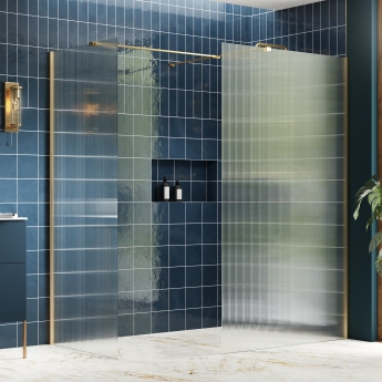 Signature Icon Fluted Brushed Brass Accent Walk-In Shower Enclosure