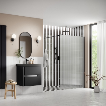 Signature Icon Fluted Black 1950mm Wet Room Glass Shower Screen