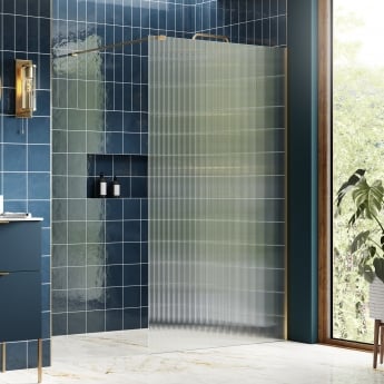 Signature Icon Fluted Brushed Brass 1950mm Wet Room Glass Shower Screen