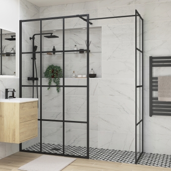 Signature Icon Grid Framed Black Walk-In Shower Enclosure