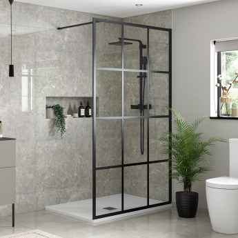 Signature Icon Grid Black 2000mm Wet Room Glass Shower Screen