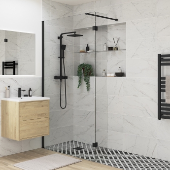 Signature Icon Black 1950mm Wet Room Glass Shower Screen