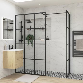 Signature Icon Grid Black 2000mm Wet Room Glass Shower Screen