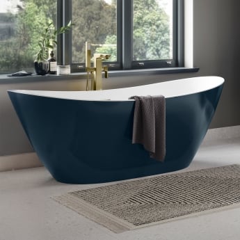 Signature Memento Matt Blue Double Ended Freestanding Bath with Integrated Waste 1700mm x 780mm