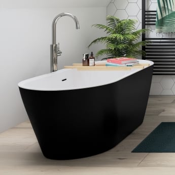 Signature Perseus Black Double Ended Freestanding Bath with Integrated Waste 1655mm x 745mm