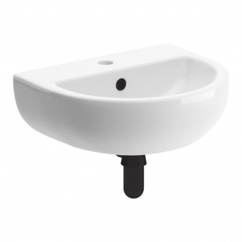Signature Zeus Wall Hung Cloakroom Basin and Black Bottle Trap 450mm x 400mm Wide - 1 Tap Hole